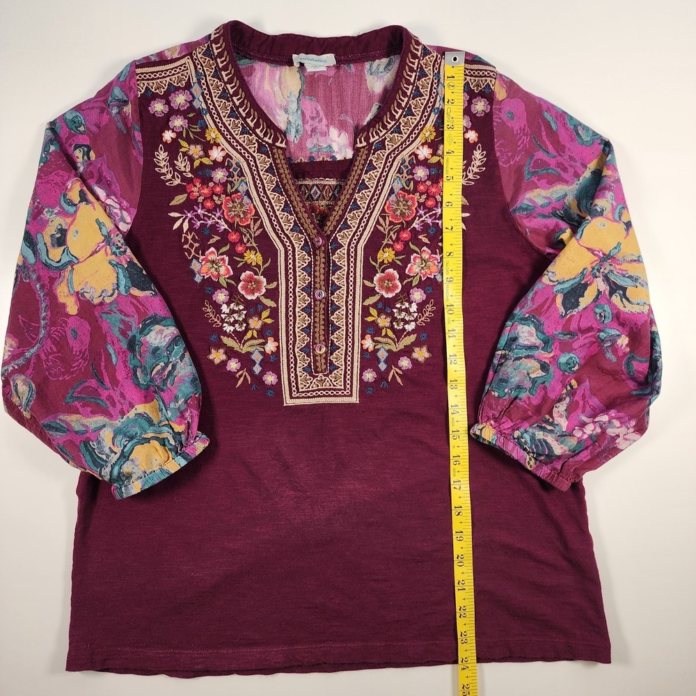 Sundance Women Boho Embroidered Floral V-Neck Mixed Media Blouse Size M - Picture 3 of 10